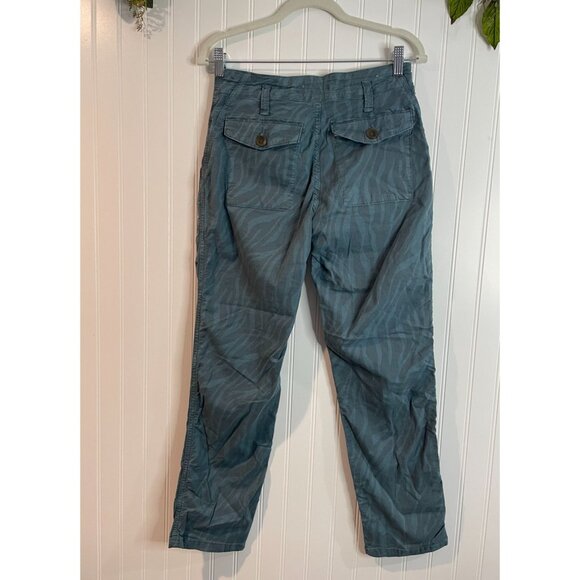 Anthropologie Wanderer Pants Womens 26 Blue Green Zebra Linen Crop High Rise - Picture 2 of 15